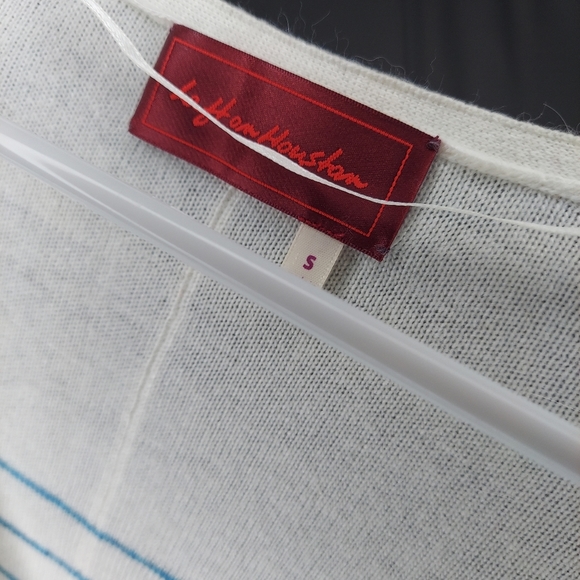 Left On Houston Cardigan Oversized Small Vneck Button Dolman Teal Stripe Knit - Picture 11 of 11